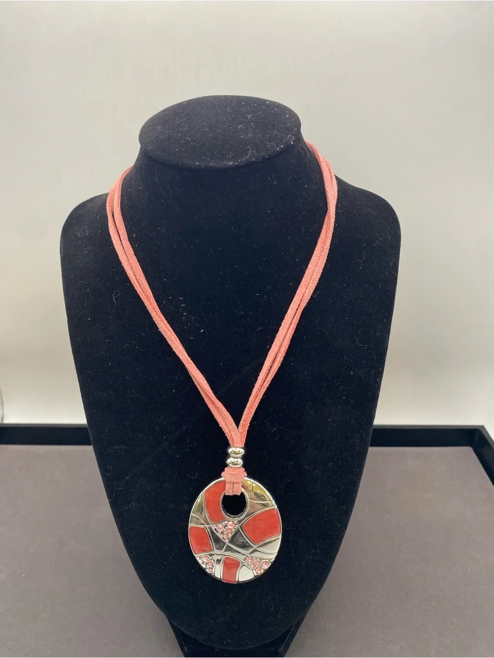 NWT Lia Sophia Pink Enamel Pendant Necklace with Silver Accents